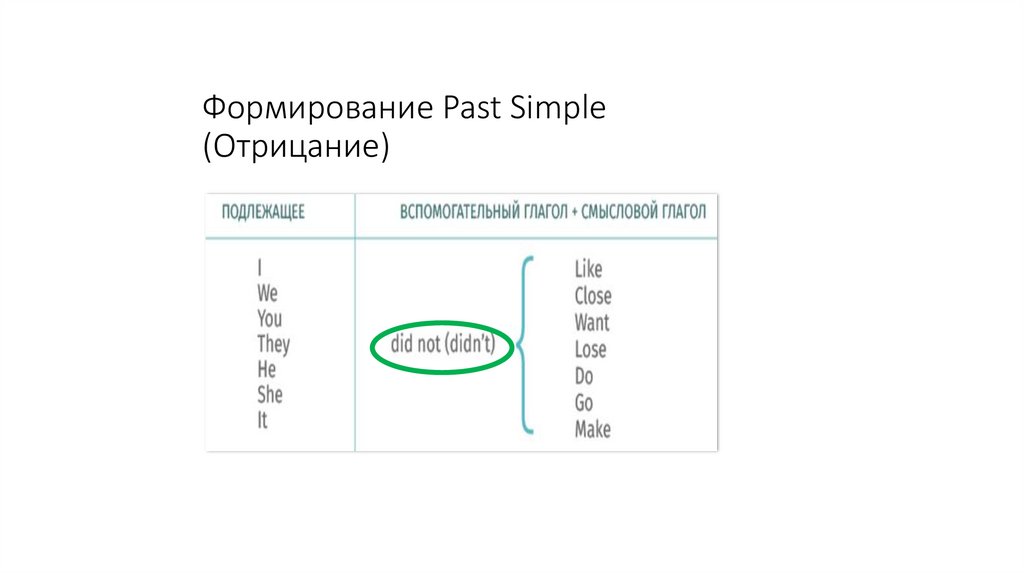 Формирование Past Simple (Отрицание)