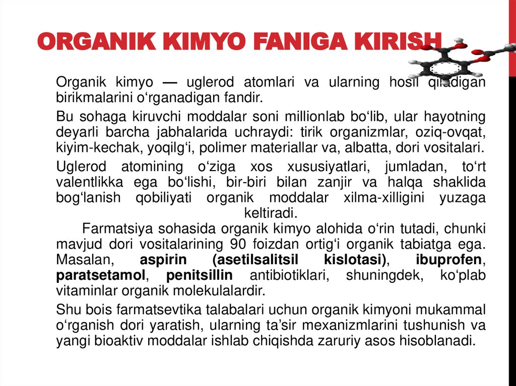 Organik kimyo faniga kirish