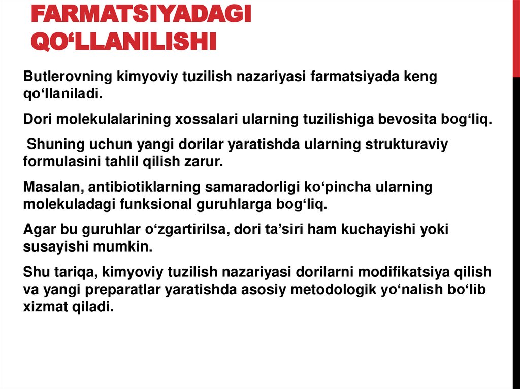 Farmatsiyadagi qo‘llanilishi