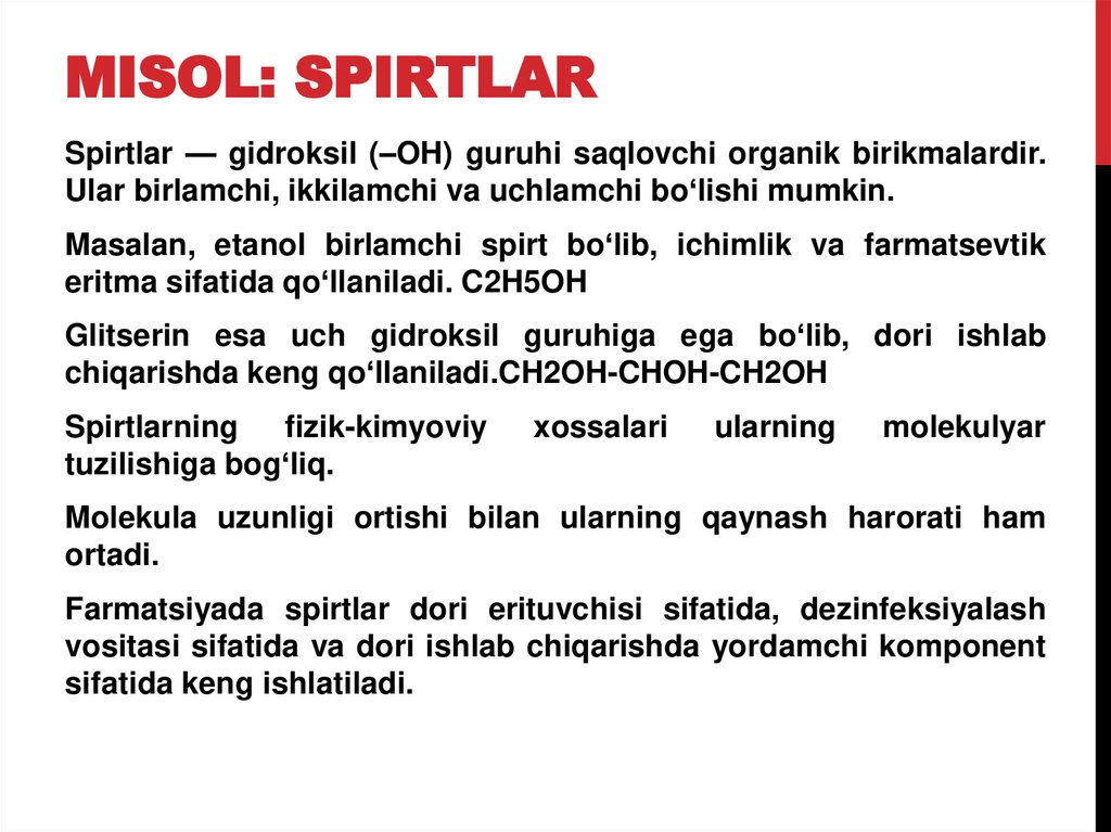 Misol: Spirtlar
