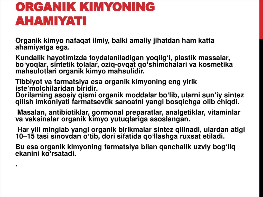 Organik kimyoning ahamiyati