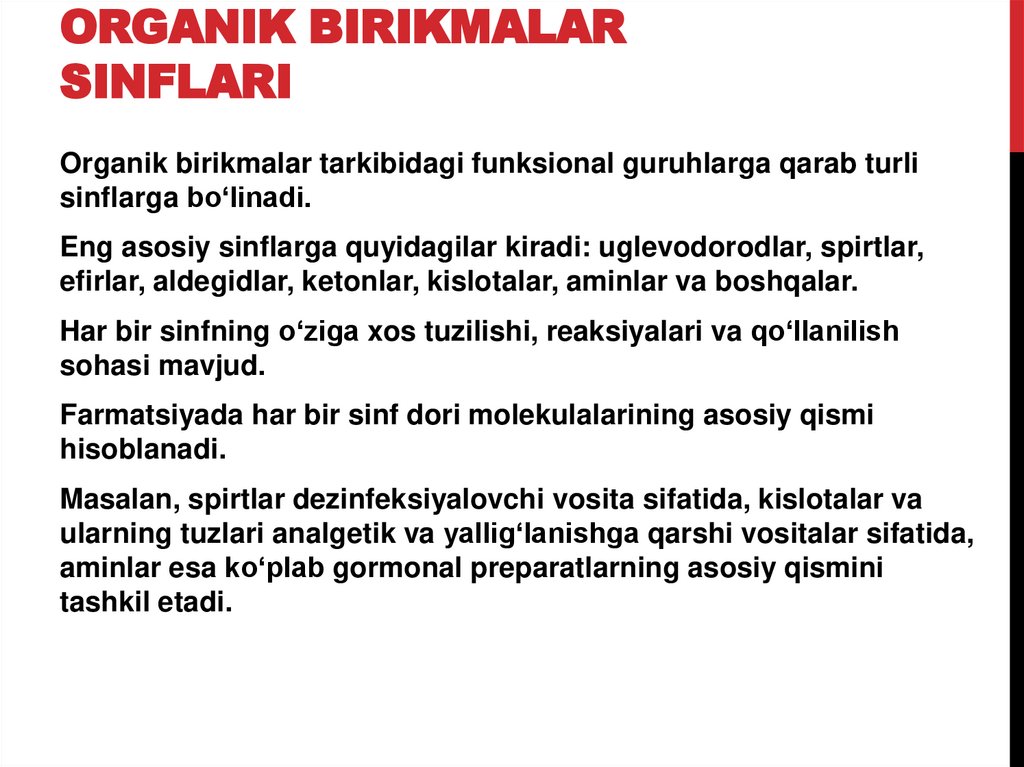 Organik birikmalar sinflari