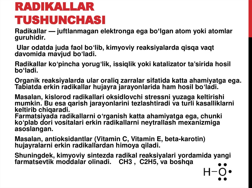 Radikallar tushunchasi