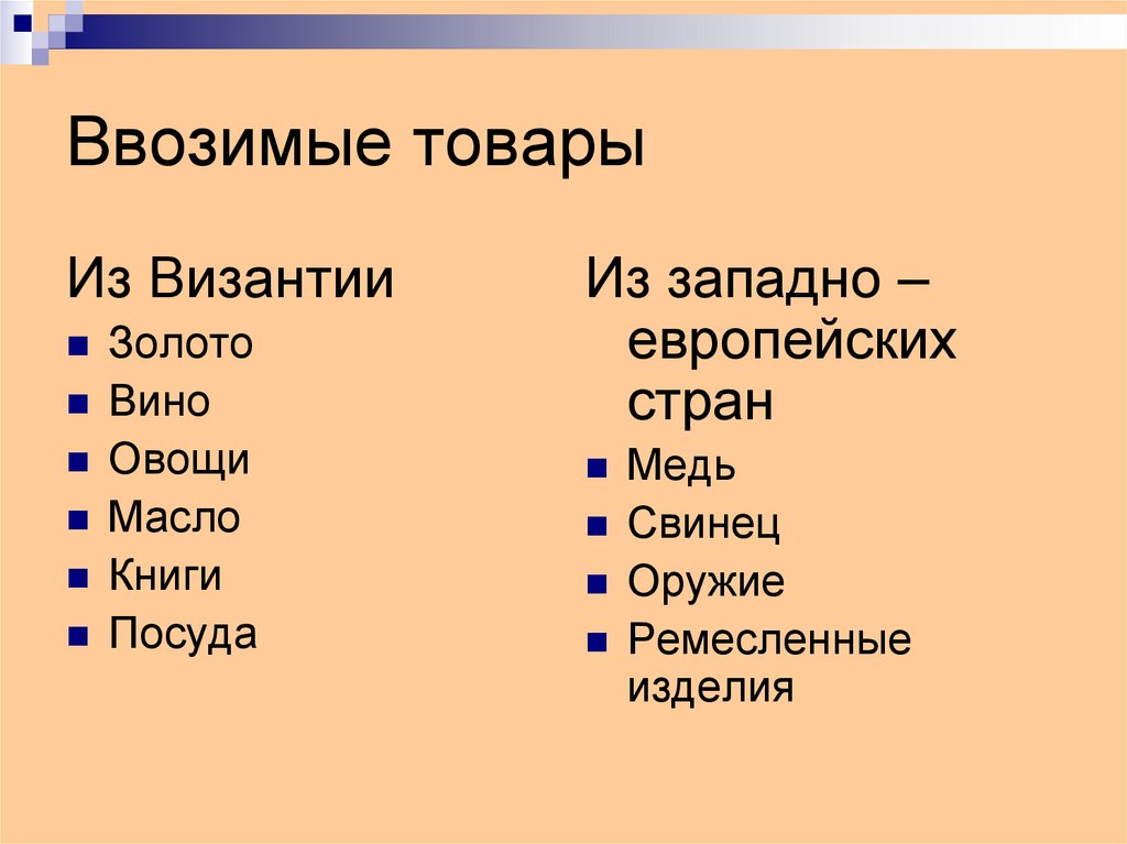 Ввозимые товары