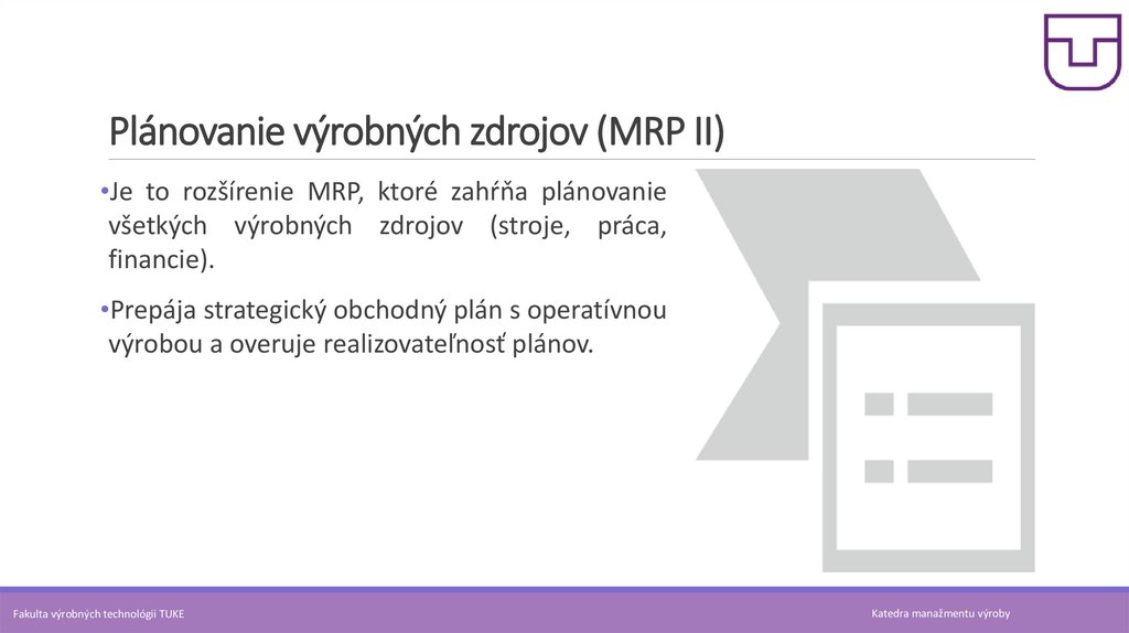 Plánovanie výrobných zdrojov (MRP II)