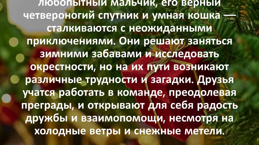 В одном маленьком городке, где зима не покидает окрестности, трое друзей — любопытный мальчик, его верный четвероногий спутник