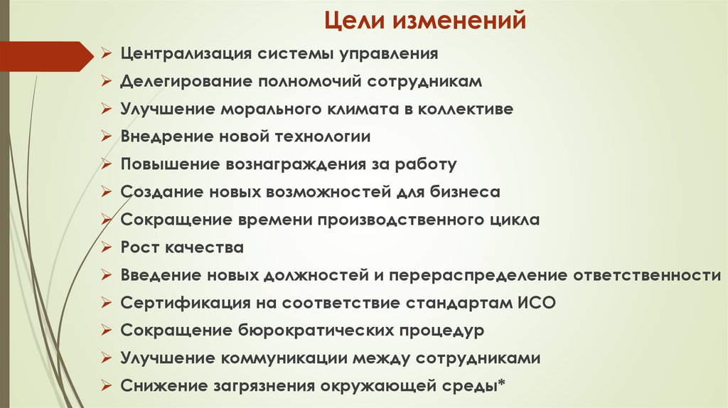 Цели изменений