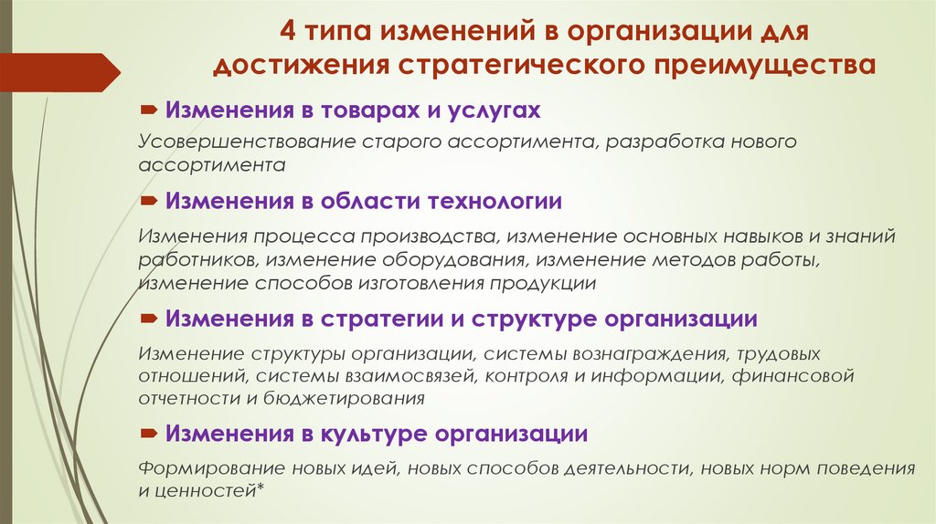 4 типа изменений в организации для достижения стратегического преимущества