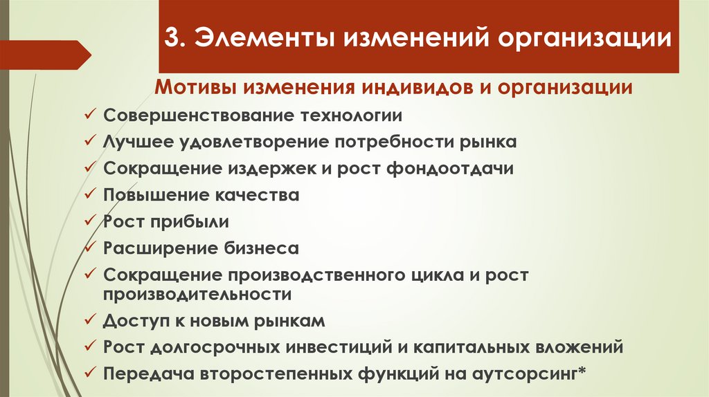3. Элементы изменений организации