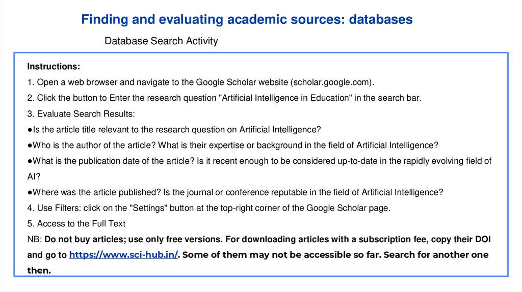  Finding and evaluating academic sources: databases