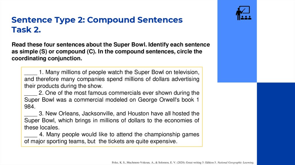 Sentence Type 2: Compound Sentences Task 2.