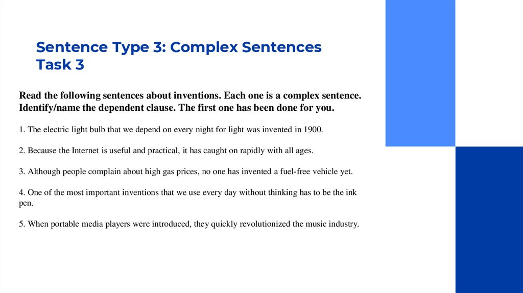 Sentence Type 3: Complex Sentences Task 3