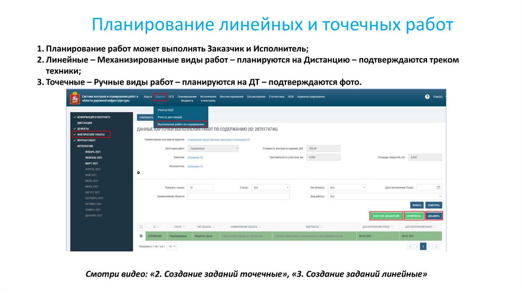 Планирование линейных и точечных работ