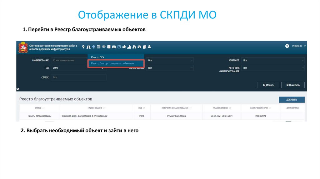 Отображение в СКПДИ МО