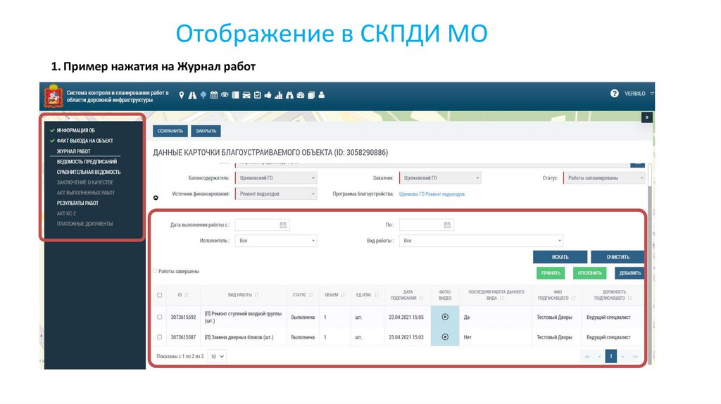 Отображение в СКПДИ МО