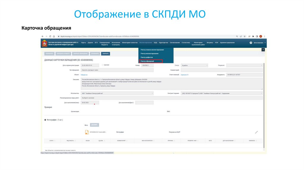 Отображение в СКПДИ МО