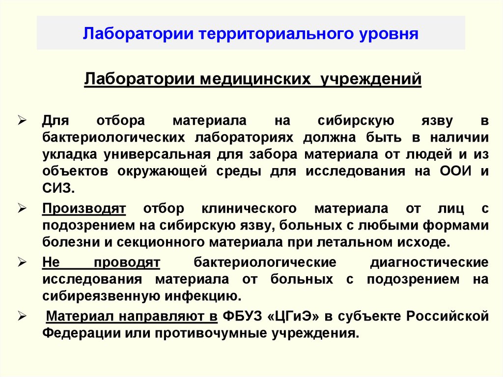 Лаборатории территориального уровня