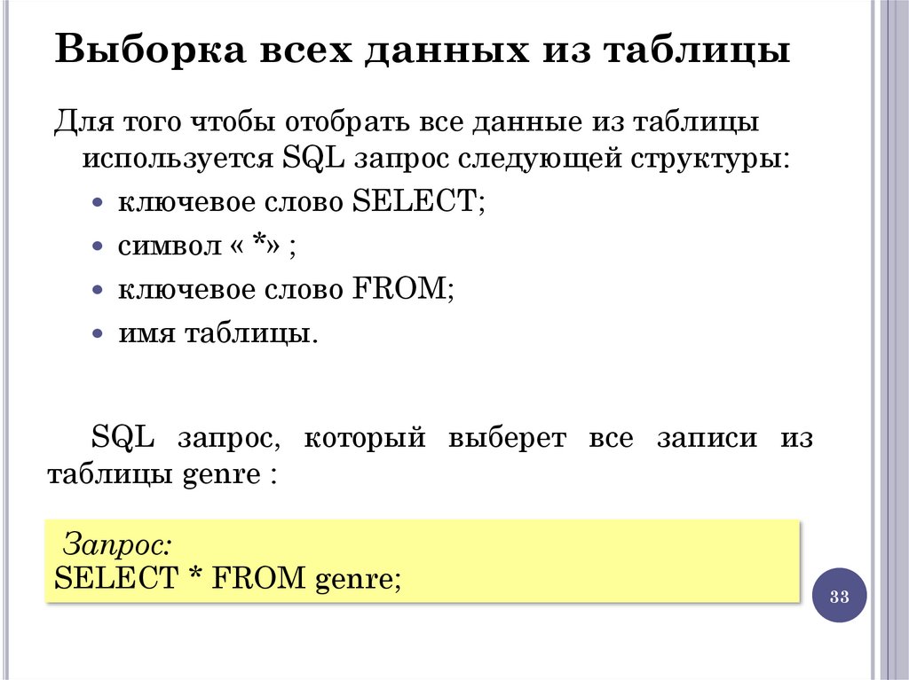 Выборка всех данных из таблицы