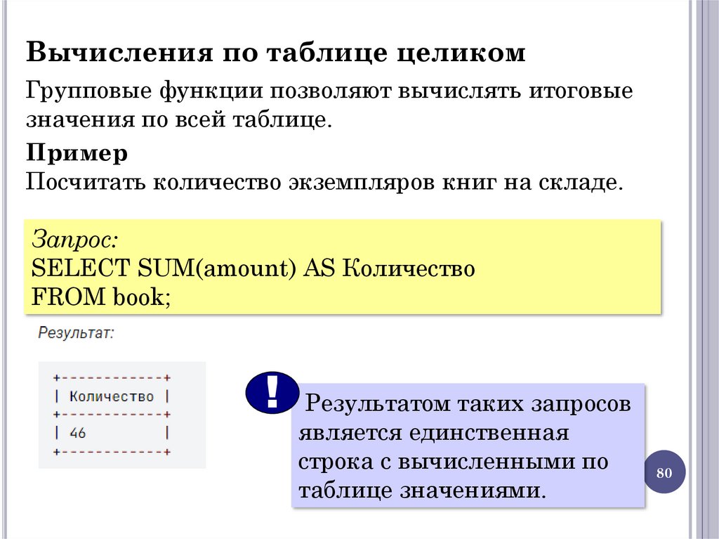 Вычисления по таблице целиком