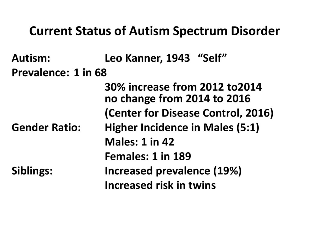 Current Status of Autism Spectrum Disorder