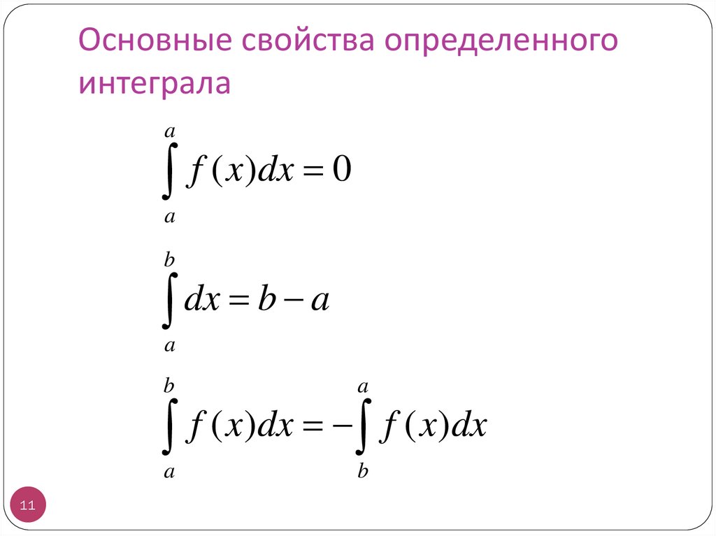 Основные свойства определенного интеграла
