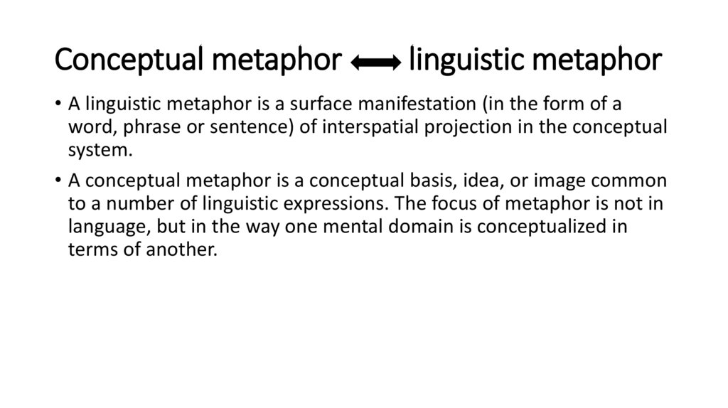 Conceptual metaphor linguistic metaphor