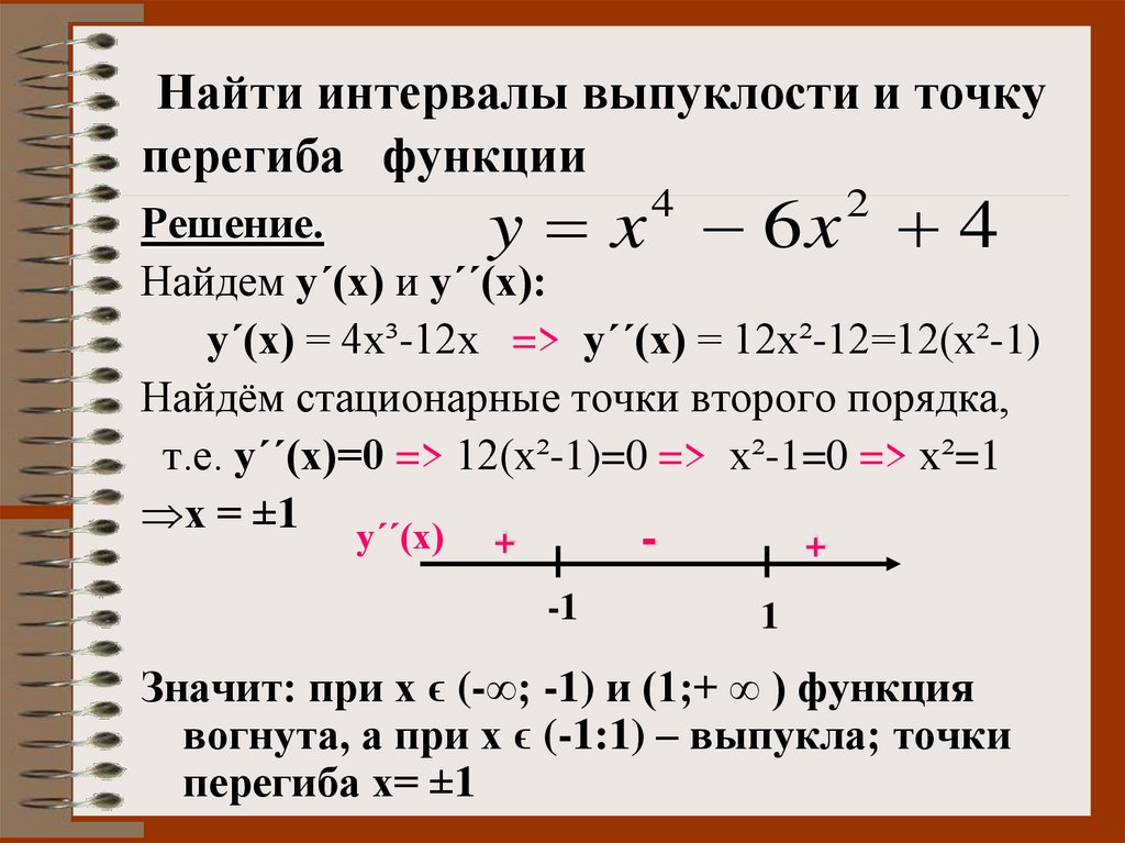 Найти интервалы выпуклости и точку перегиба функции