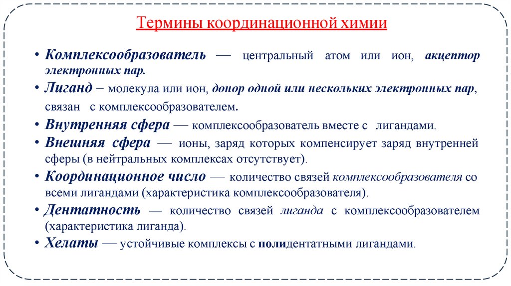 Термины координационной химии