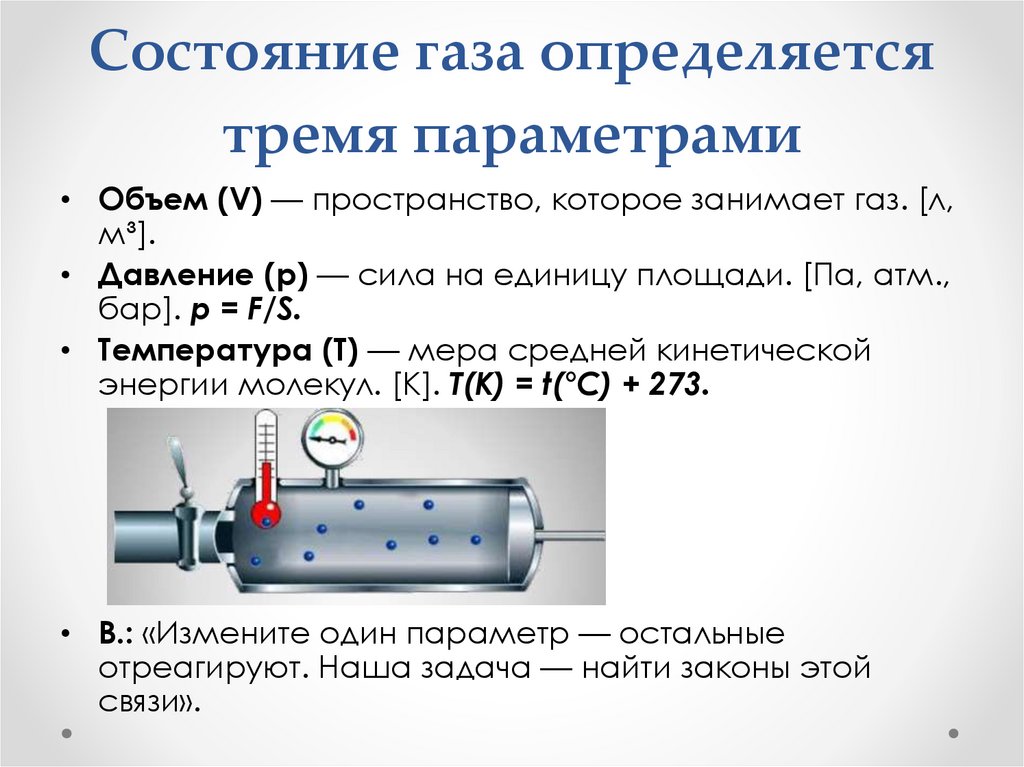 Состояние газа определяется тремя параметрами