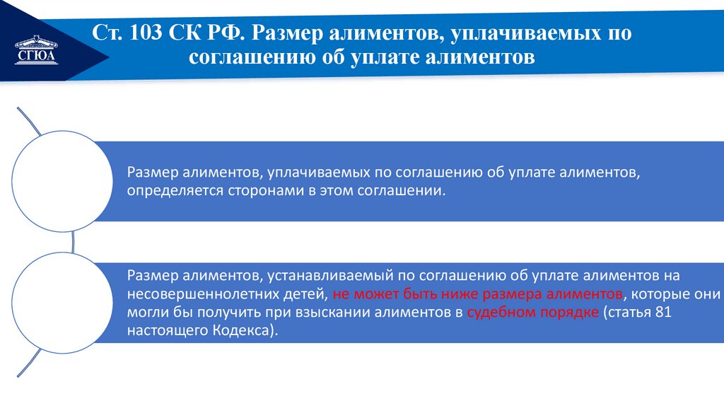 Ст. 103 СК РФ. Размер алиментов, уплачиваемых по соглашению об уплате алиментов