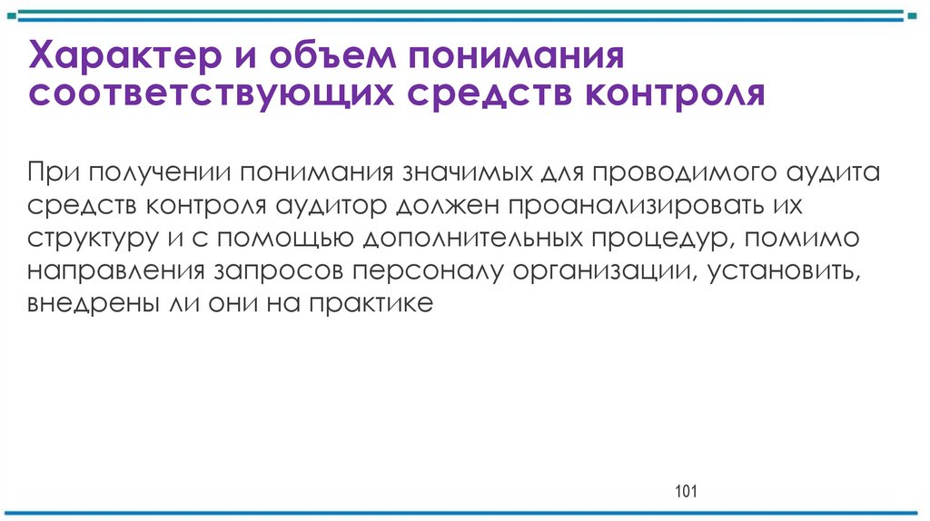 Характер и объем понимания соответствующих средств контроля