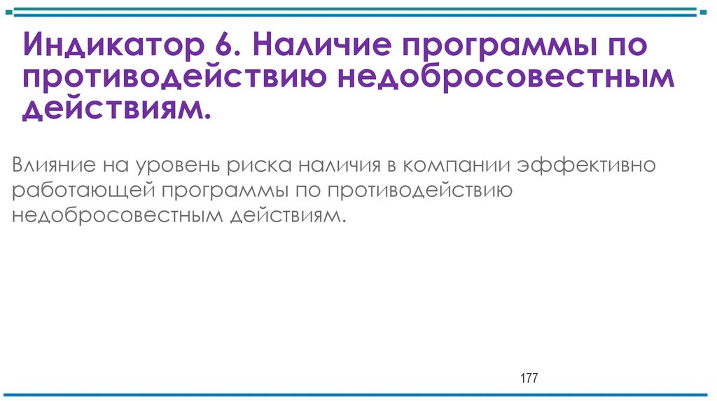 Индикатор 6. Наличие программы по противодействию недобросовестным действиям.