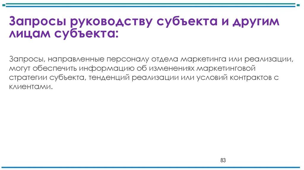 Запросы руководству субъекта и другим лицам субъекта: