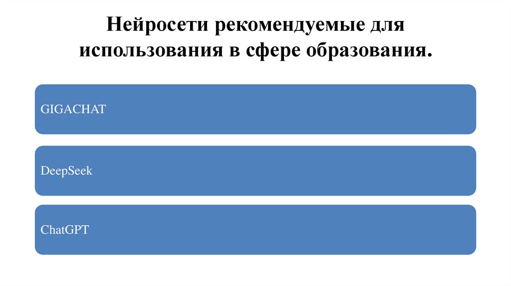 Нейросети рекомендуемые для использования в сфере образования.
