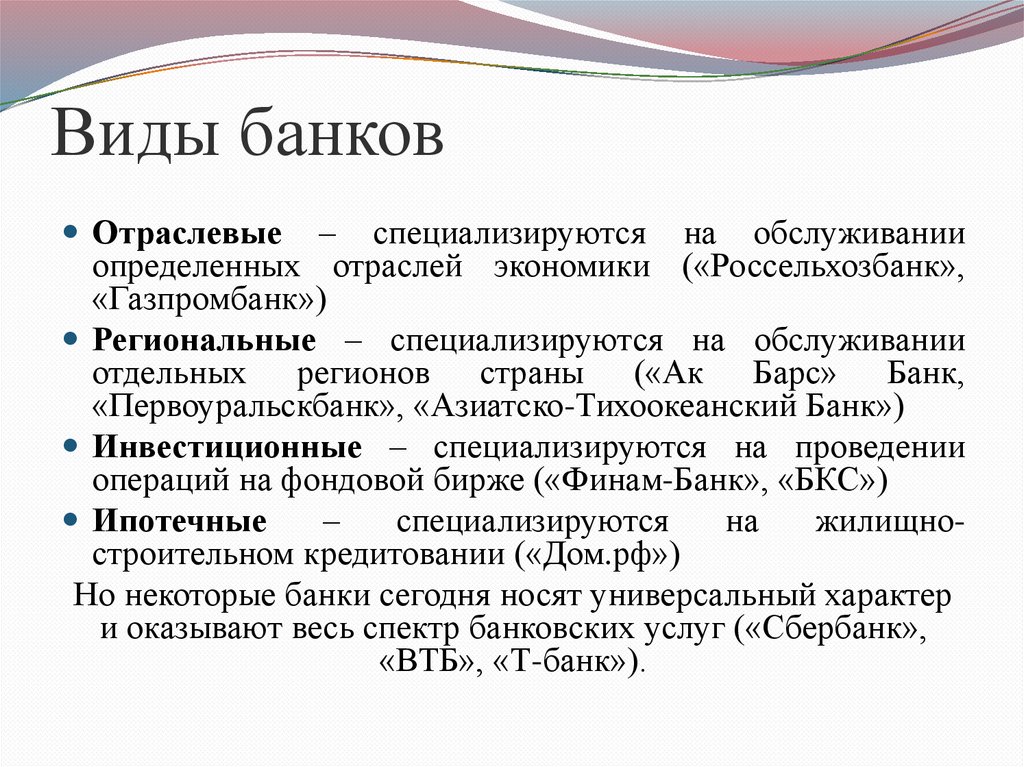 Виды банков