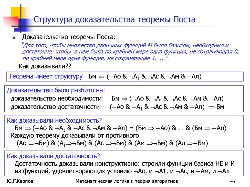 Структура доказательства теоремы Поста