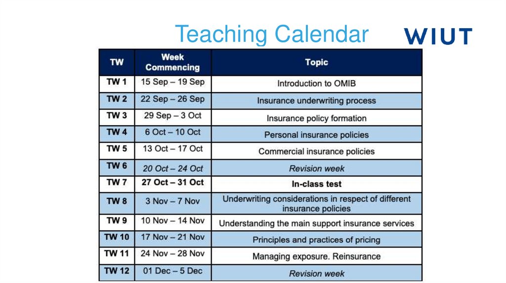 Teaching Calendar