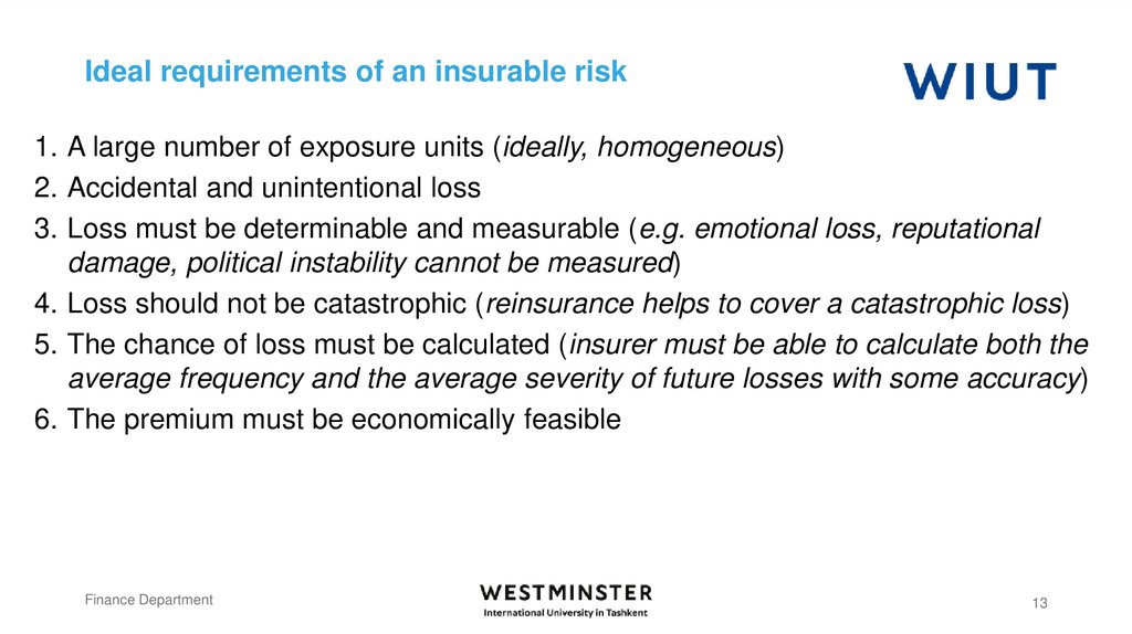 Ideal requirements of an insurable risk