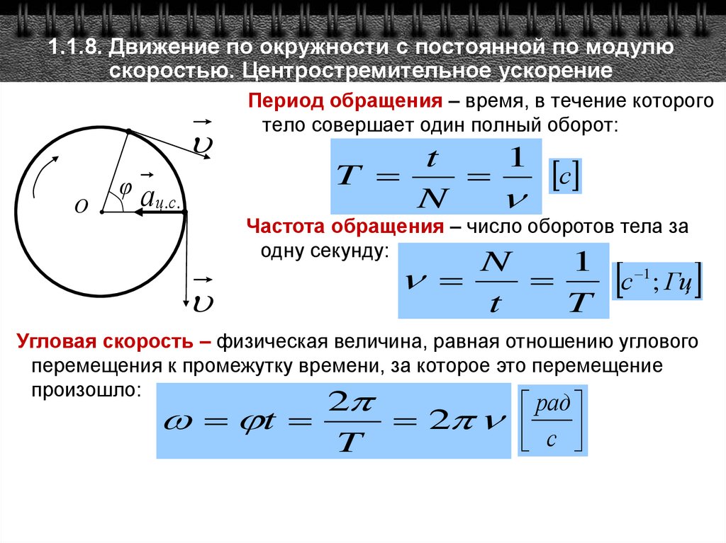 1.1.8. Движение по окружности с постоянной по модулю скоростью. Центростремительное ускорение