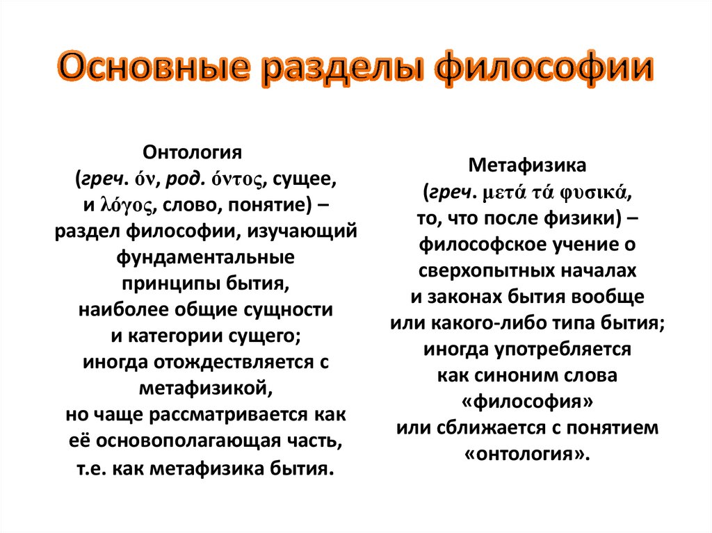 Основные разделы философии