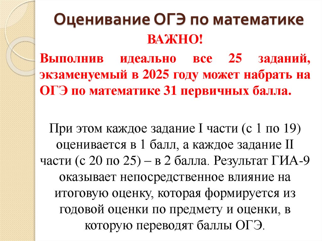 Оценивание ОГЭ по математике