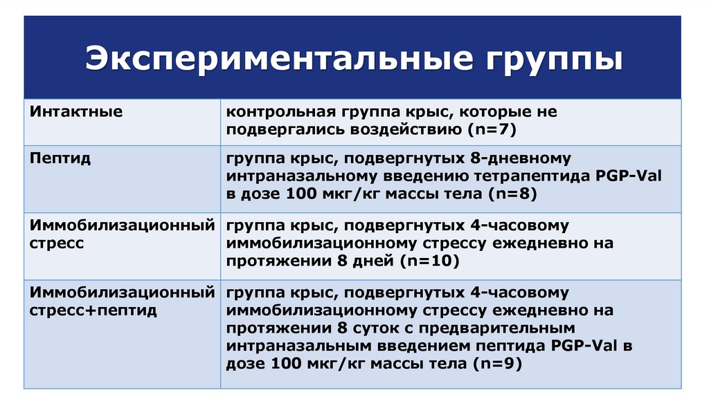 Экспериментальные группы