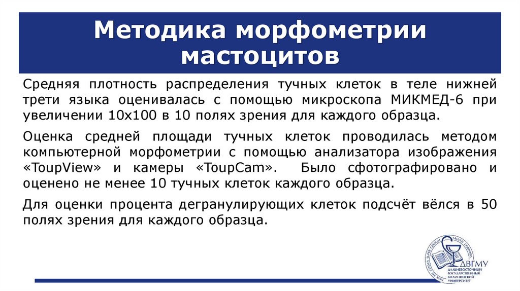 Методика морфометрии мастоцитов