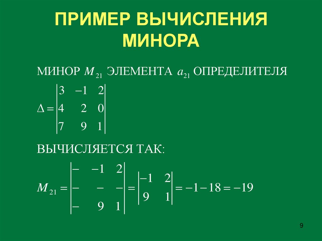 ПРИМЕР ВЫЧИСЛЕНИЯ МИНОРА