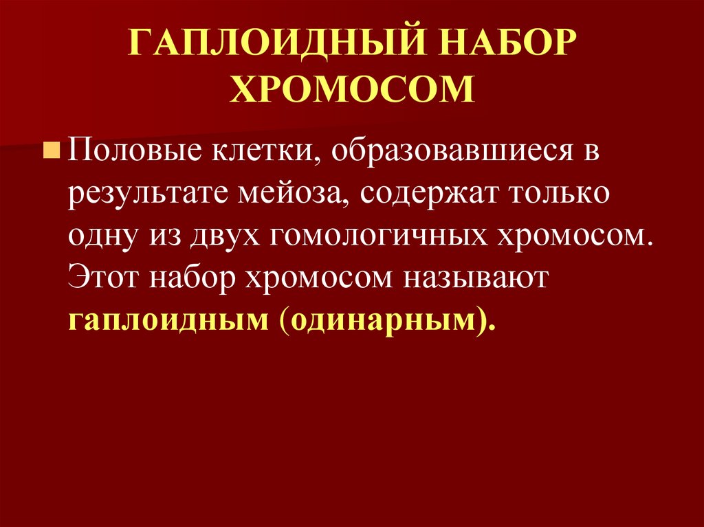 ГАПЛОИДНЫЙ НАБОР ХРОМОСОМ