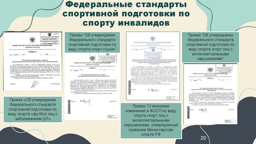 Федеральные стандарты спортивной подготовки по спорту инвалидов
