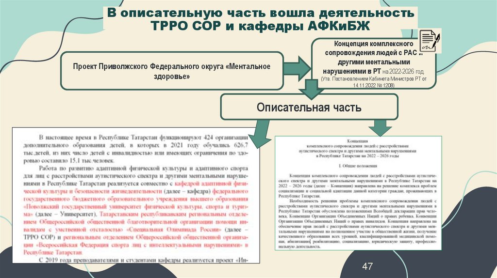 В описательную часть вошла деятельность ТРРО СОР и кафедры АФКиБЖ