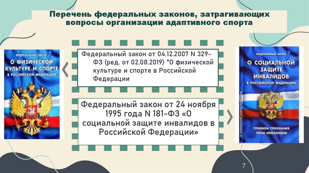 Перечень федеральных законов, затрагивающих вопросы организации адаптивного спорта