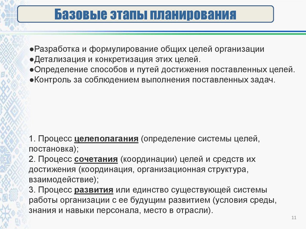 Базовые этапы планирования
