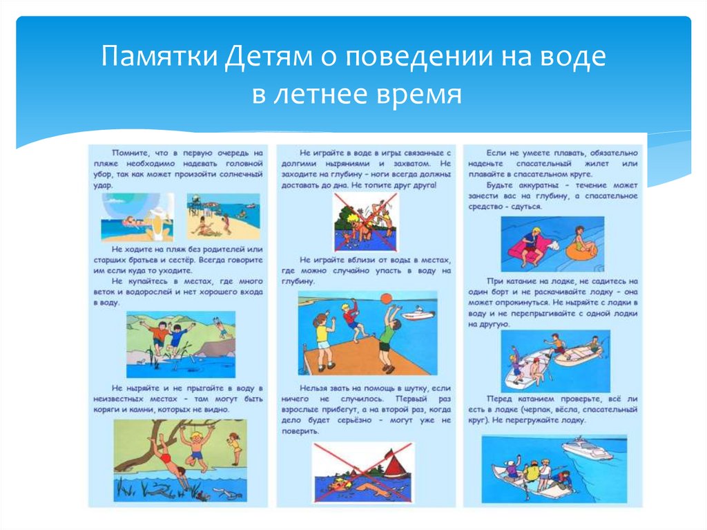 Памятки Детям о поведении на воде в летнее время